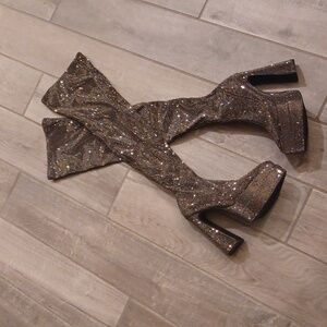 Steve Madden Sultry rhinestone over-the-knee Platform boots in black Size 6.5